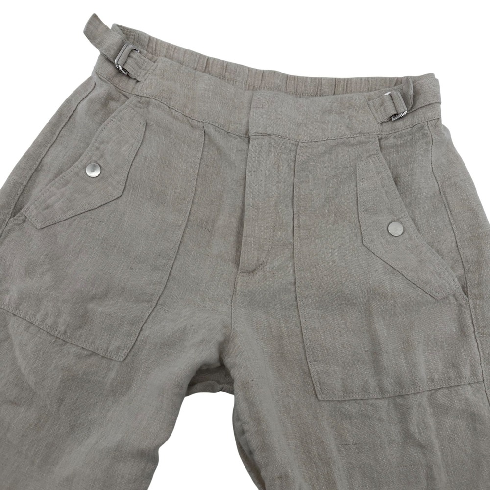 Athleta Linen Utility Pants Women 4 Beige High Rise Cinch Waist Tapered Leg 1166